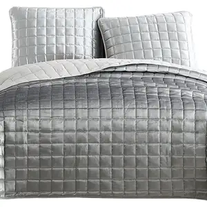 Photo of 3 Piece King Size Coverlet Set with Stitched Square Pattern