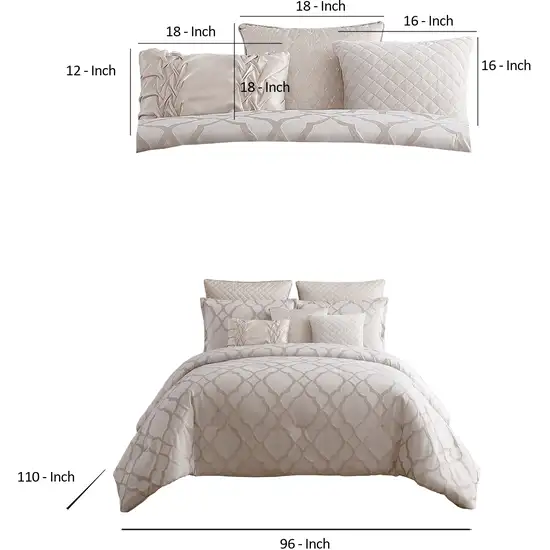 10 Piece King Size Fabric Comforter Set with Quatrefoil Prints, White Photo 6