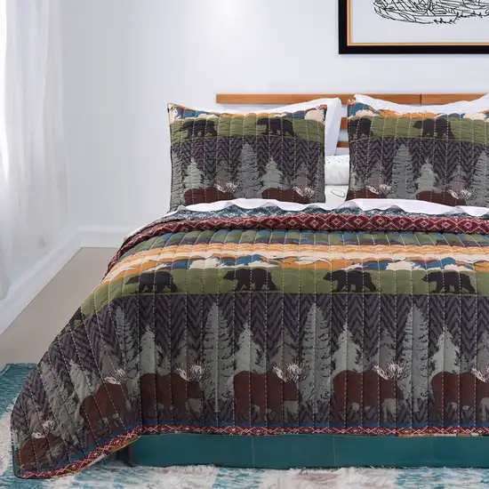 3 Piece King Size Quilt Set with Nature Inspired Print, Multicolor Photo 6