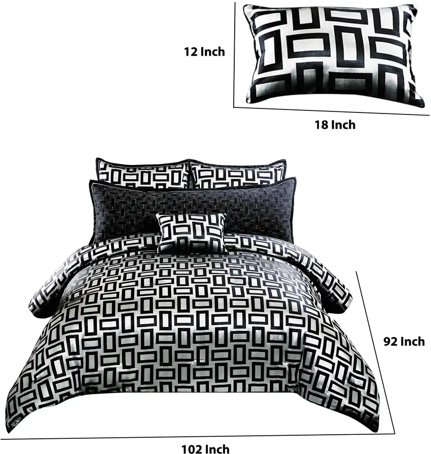 6 Piece Polyester King Comforter Set with Geometric Print, Gray and Black Photo 5