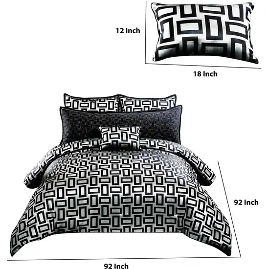6 Piece Polyester Queen Comforter Set with Geometric Print, Gray and Black Photo 5