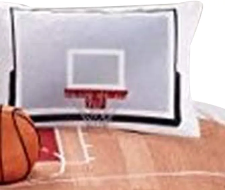 3 Piece Polyester Twin Comforter Set with Basketball Court Print, Multicolor Photo 5