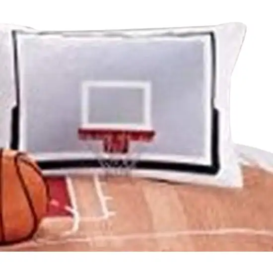 3 Piece Polyester Twin Comforter Set with Basketball Court Print, Multicolor Photo 5
