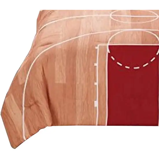 3 Piece Polyester Twin Comforter Set with Basketball Court Print, Multicolor Photo 2