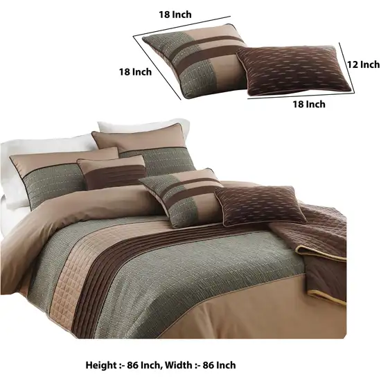 7 Piece Queen Comforter Set with Pleats and Texture, Gray and Brown Photo 6