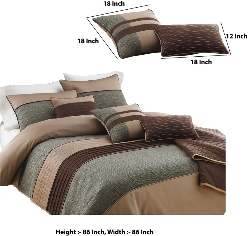 7 Piece Queen Comforter Set with Pleats and Texture, Gray and Brown Photo 6