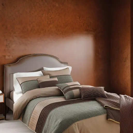 7 Piece Queen Comforter Set with Pleats and Texture, Gray and Brown Photo 7
