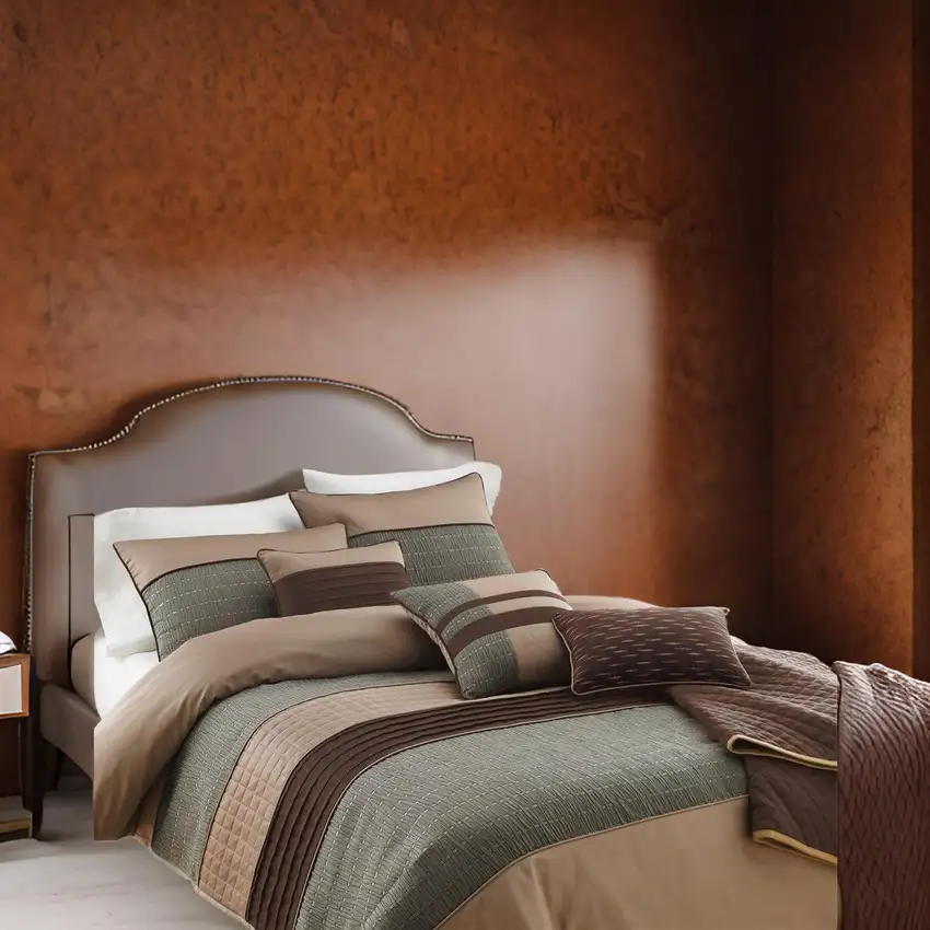 7 Piece Queen Comforter Set with Pleats and Texture, Gray and Brown Photo 7