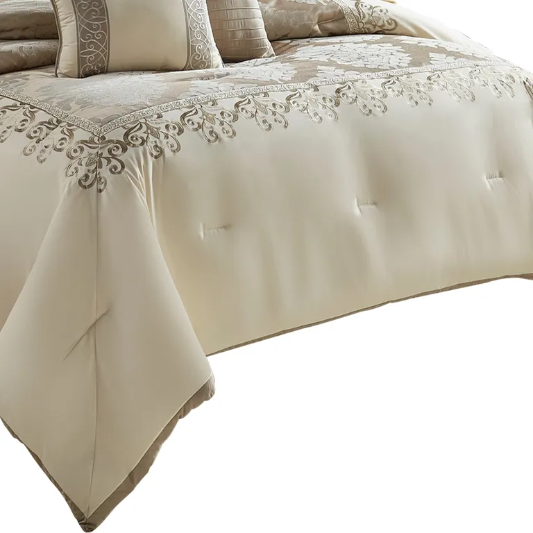 9 Piece Queen Polyester Comforter Set with Damask Print Photo 2