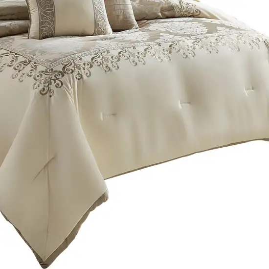 9 Piece Queen Polyester Comforter Set with Damask Print Photo 2