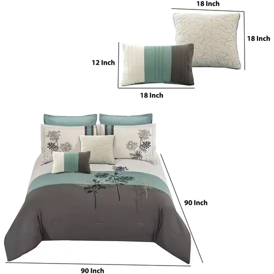 8 Piece Queen Polyester Comforter Set with Floral Embroidery, Multicolor Photo 6