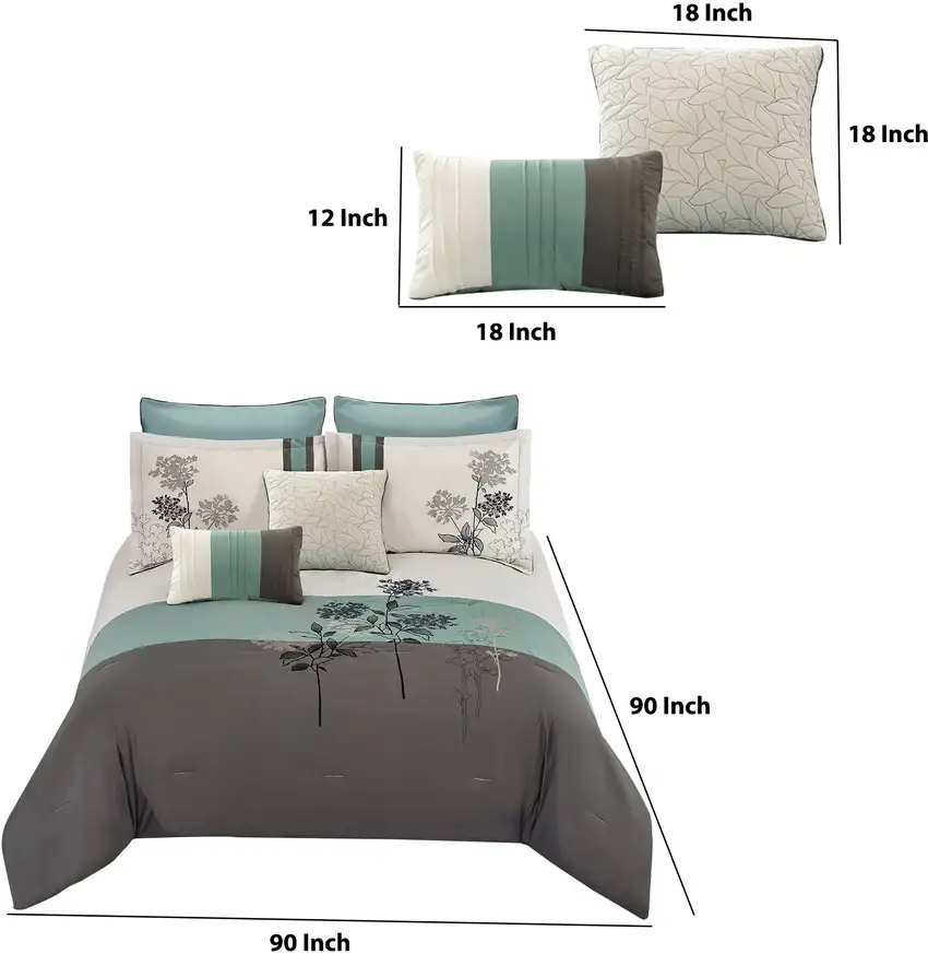 8 Piece Queen Polyester Comforter Set with Floral Embroidery, Multicolor Photo 6