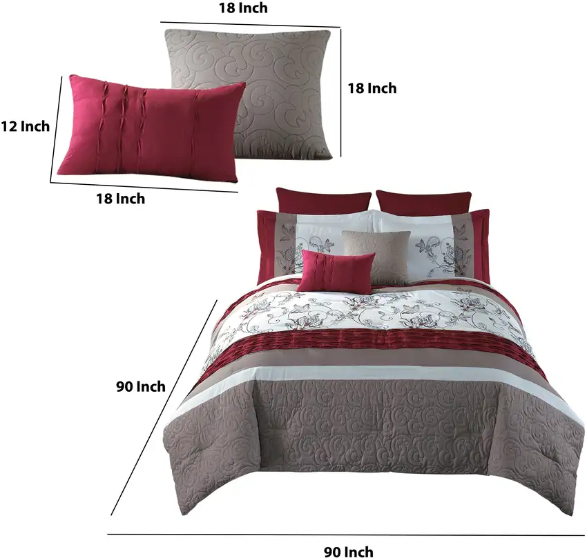 8 Piece Queen Polyester Comforter Set with Floral Print, Multicolor Photo 6