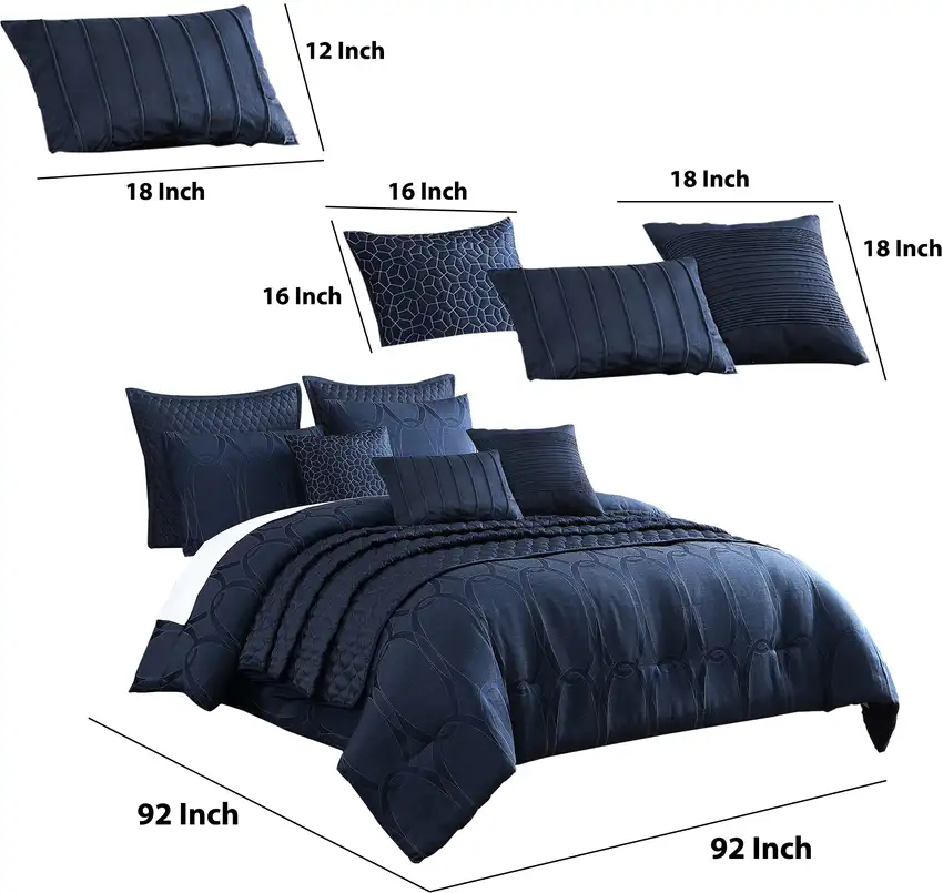 10 Piece Queen Polyester Comforter Set with Geometric Print, Dark Blue Photo 6