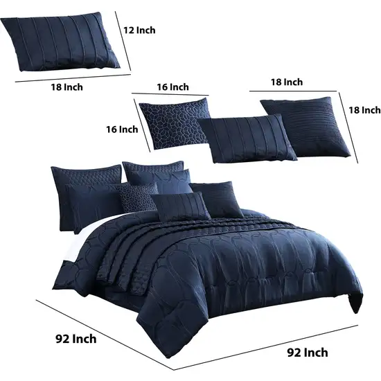 10 Piece Queen Polyester Comforter Set with Geometric Print, Dark Blue Photo 6