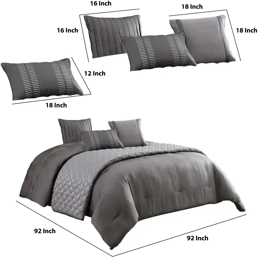 10 Piece Queen Polyester Comforter Set with Geometric Print, Gray Photo 6