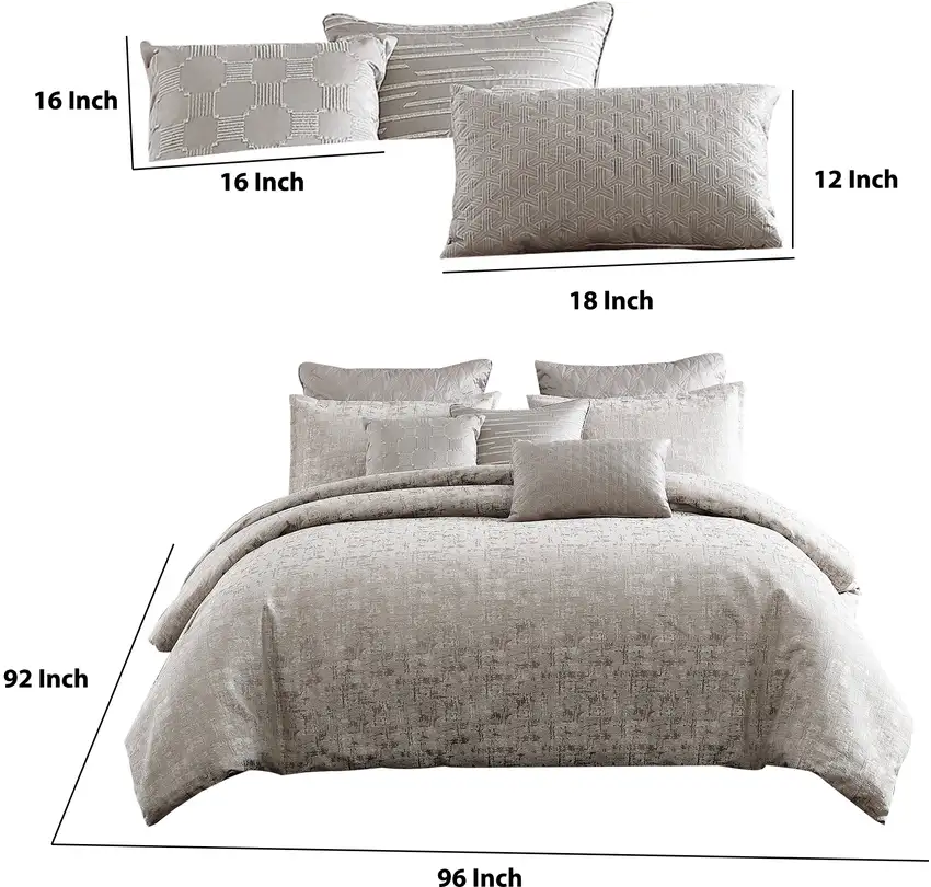 9 Piece Queen Polyester Comforter Set with Jacquard Print, Gray Photo 6