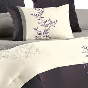 Photo of 7 Piece Queen Polyester Comforter Set with Leaf Embroidery