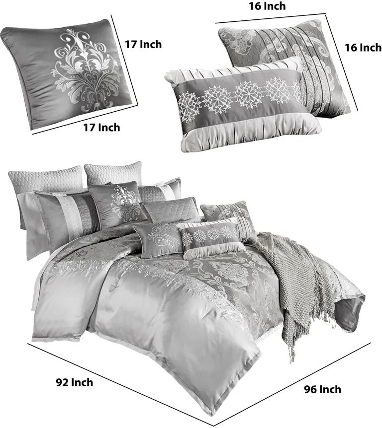 12 Piece Queen Polyester Comforter Set with Medallion Print, Platinum Photo 5