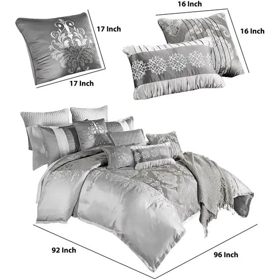 12 Piece Queen Polyester Comforter Set with Medallion Print, Platinum Gray Photo 6