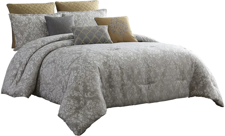 8 Piece Queen Polyester Comforter Set with Medallion Print Photo 1