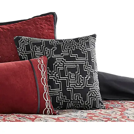 9 Piece Queen Size Comforter Set with Medallion Print, Red and Blue Photo 5