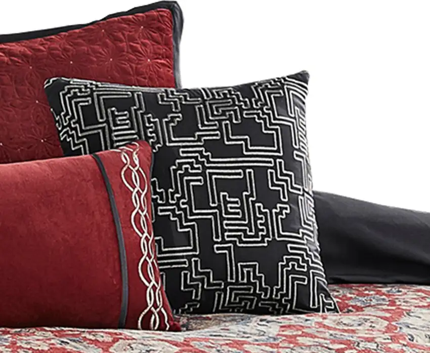 9 Piece Queen Size Comforter Set with Medallion Print, Red and Blue Photo 5