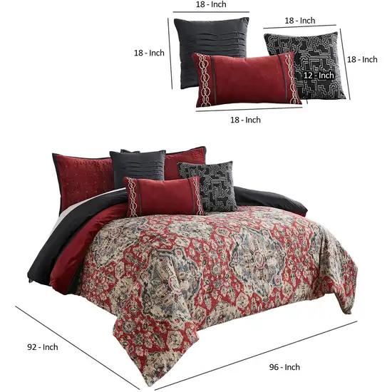 9 Piece Queen Size Comforter Set with Medallion Print, Red and Blue Photo 6