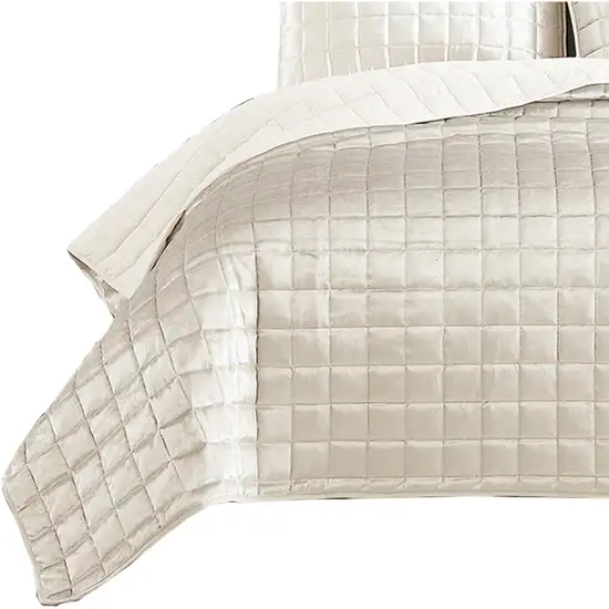 3 Piece Queen Size Coverlet Set with Stitched Square Pattern Photo 3