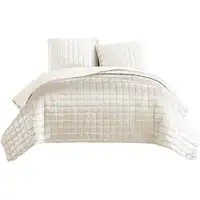 Photo of 3 Piece Queen Size Coverlet Set with Stitched Square Pattern