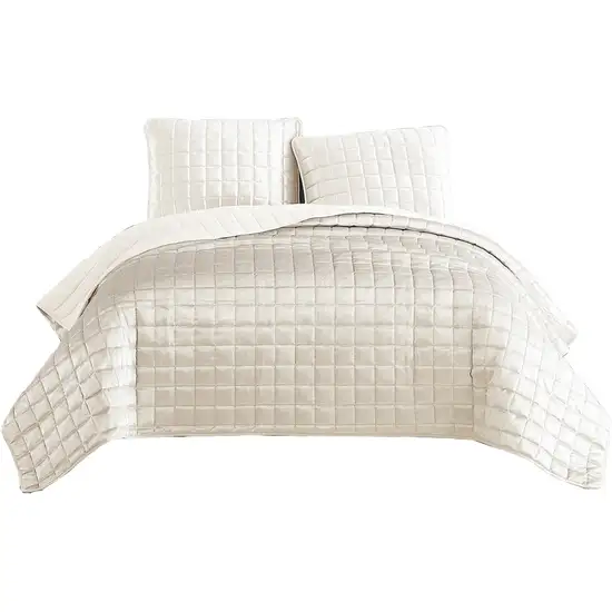 3 Piece Queen Size Coverlet Set with Stitched Square Pattern Photo 1