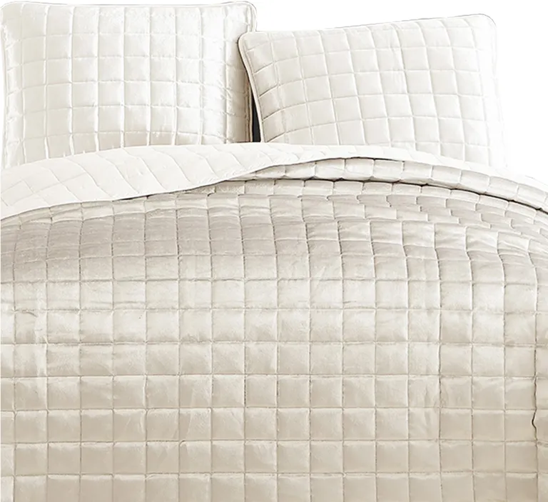 3 Piece Queen Size Coverlet Set with Stitched Square Pattern Photo 2