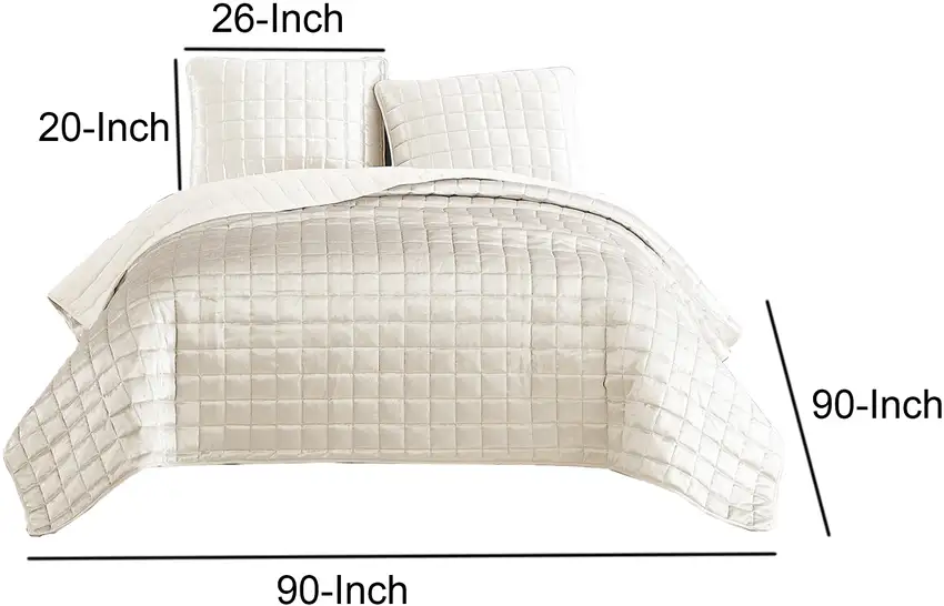 3 Piece Queen Size Coverlet Set with Stitched Square Pattern Photo 5