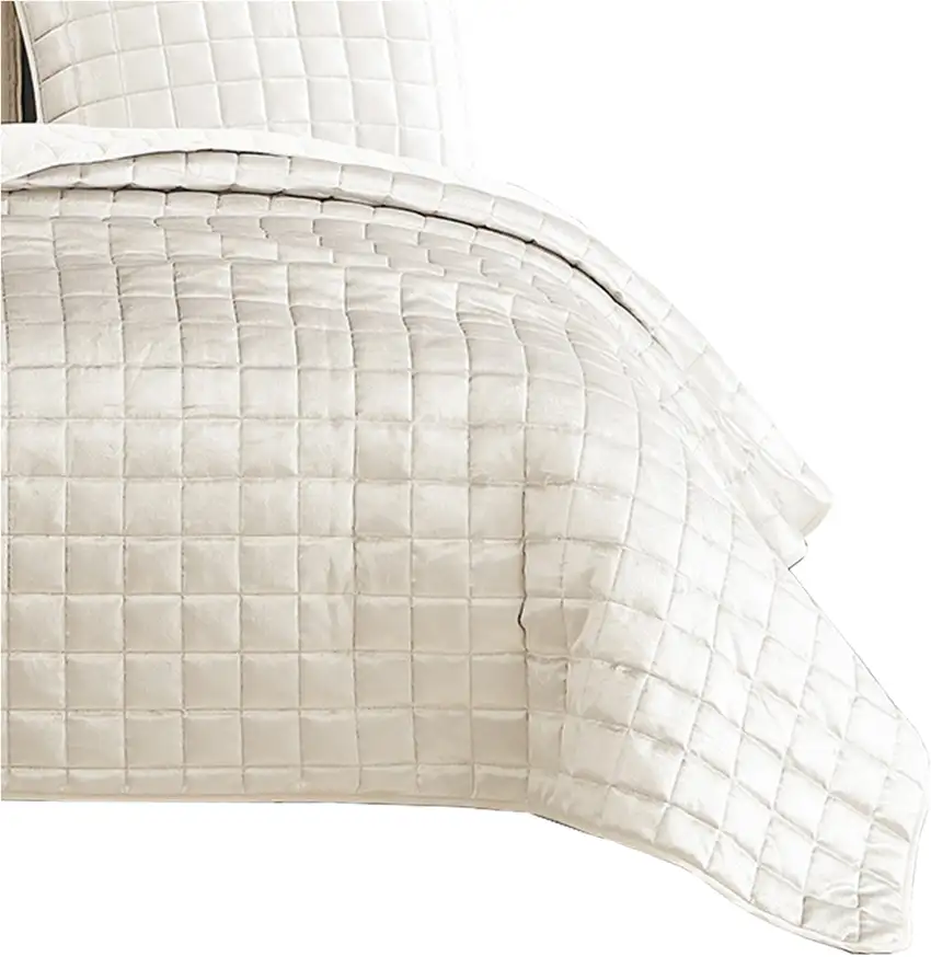 3 Piece Queen Size Coverlet Set with Stitched Square Pattern Photo 4