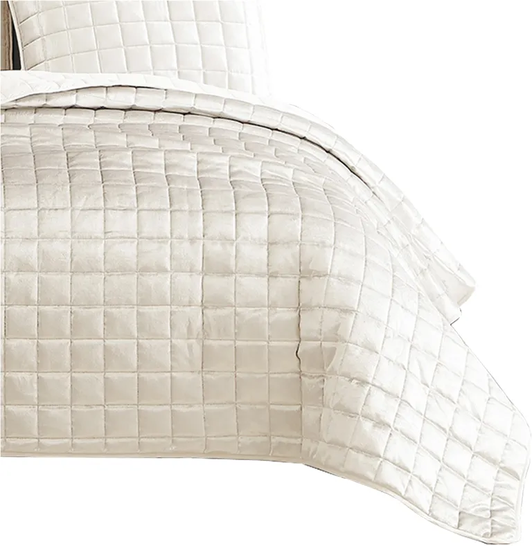 3 Piece Queen Size Coverlet Set with Stitched Square Pattern Photo 4