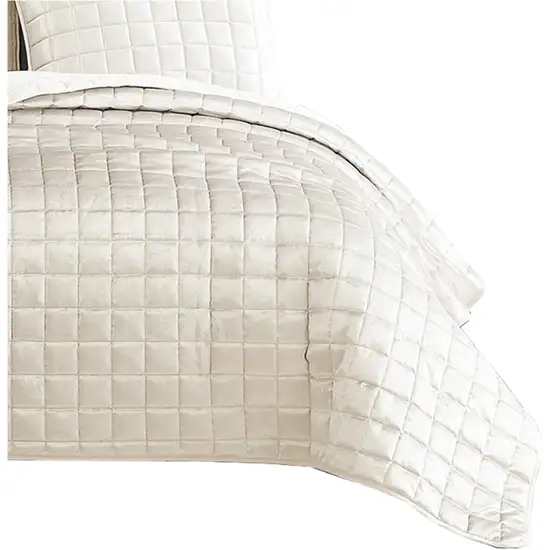 3 Piece Queen Size Coverlet Set with Stitched Square Pattern Photo 4