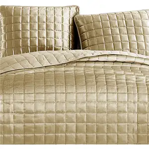 Photo of 3 Piece Queen Size Coverlet Set with Stitched Square Pattern