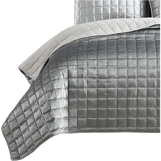 3 Piece Queen Size Coverlet Set with Stitched Square Pattern Photo 3