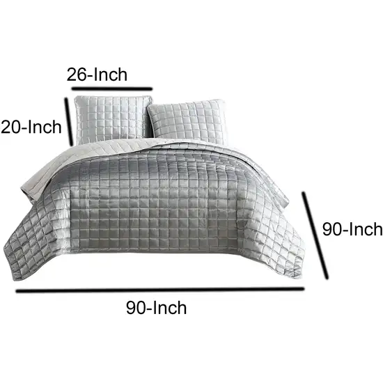 3 Piece Queen Size Coverlet Set with Stitched Square Pattern Photo 5