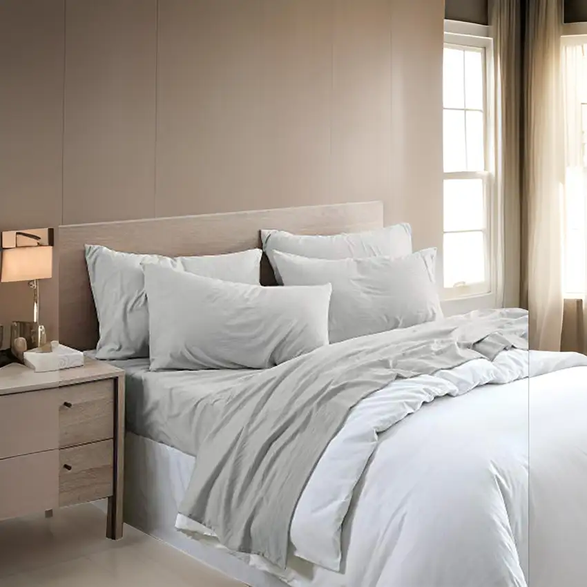 6 Piece Queen Size Microfiber Fabric Sheet Set with Pocket, Gray Photo 4