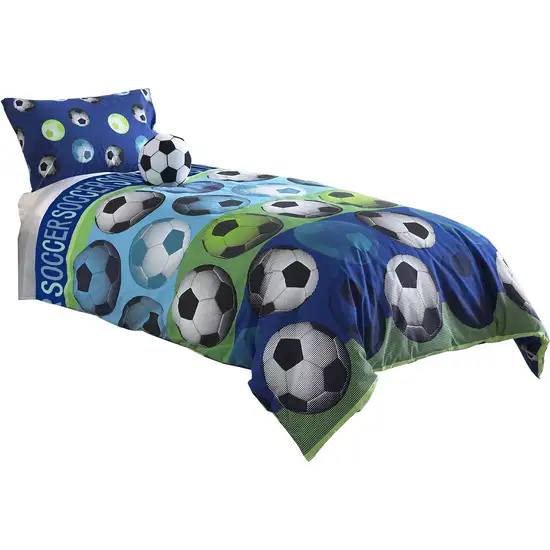 3 Piece Twin Size Comforter Set with Soccer Theme Photo 1