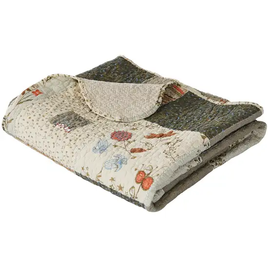 50 x 60 Cotton Quilted Throw Blanket with Fill, Wild Flowers, Multicolor Photo 2