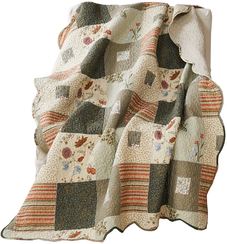 Cotton Quilted Throw Blanket with Fill, Wild Flowers Photo 1