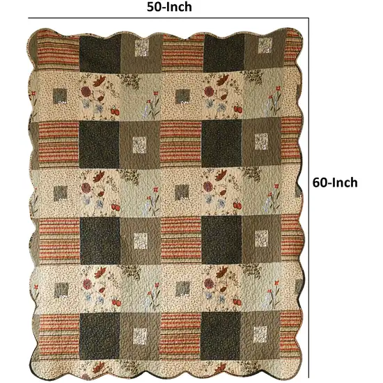 50 x 60 Cotton Quilted Throw Blanket with Fill, Wild Flowers, Multicolor Photo 5