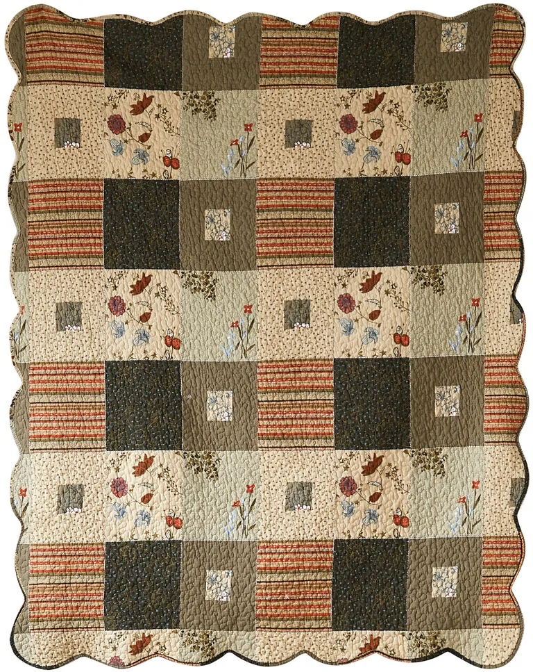 Cotton Quilted Throw Blanket with Fill, Wild Flowers Photo 3