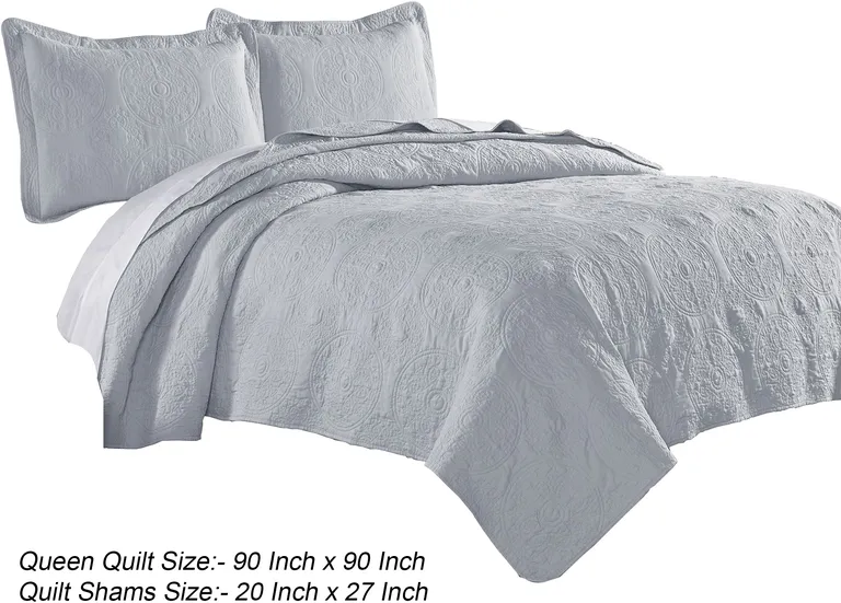 Ada 3 Piece Microfiber Full Size Quilt Set, Mandala Embroidery Photo 5