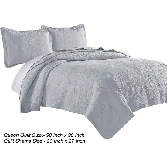 Ada 3 Piece Microfiber Full Size Quilt Set, Mandala Embroidery Photo 5