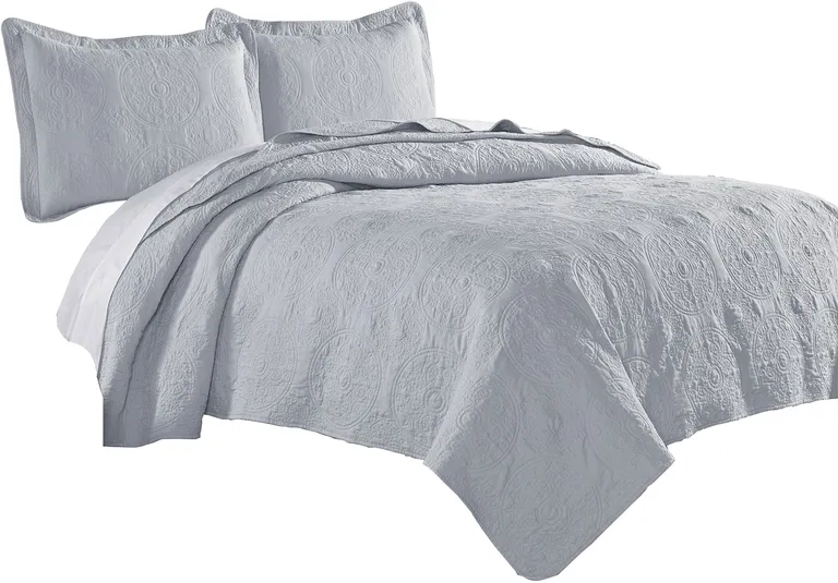 Ada 3 Piece Microfiber Full Size Quilt Set, Mandala Embroidery Photo 1