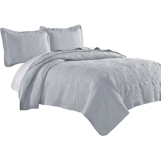 Ada 3 Piece Microfiber Full Size Quilt Set, Mandala Embroidery Photo 1