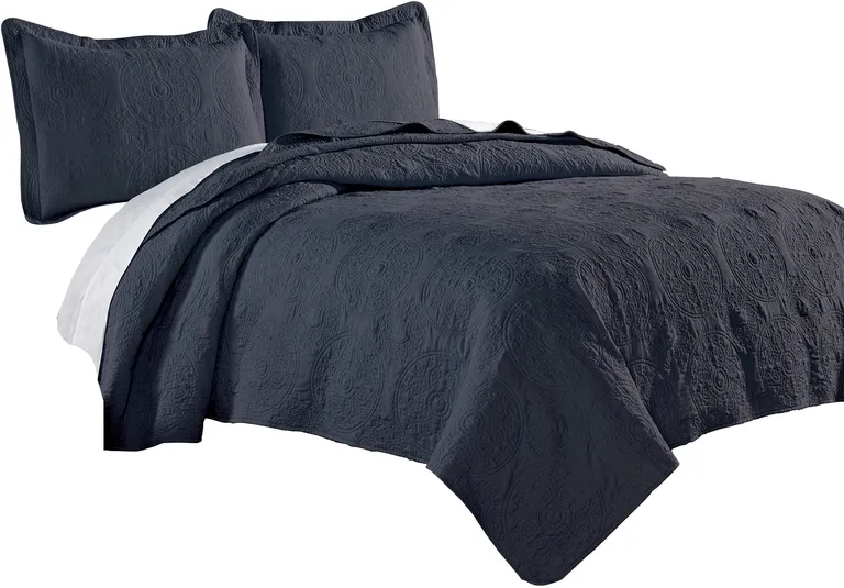 Ada 3 Piece Microfiber Full Size Quilt Set, Mandala Embroidery Photo 1